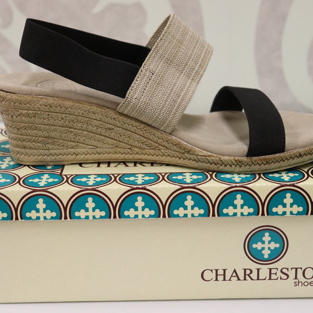 Charleston Shoe Co Cooper Wedge Black Linen Nwt